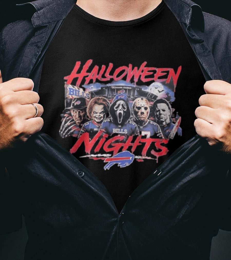 Buffalo Bills Halloween Nights Classic Horror Characters 2026 T-Shirt