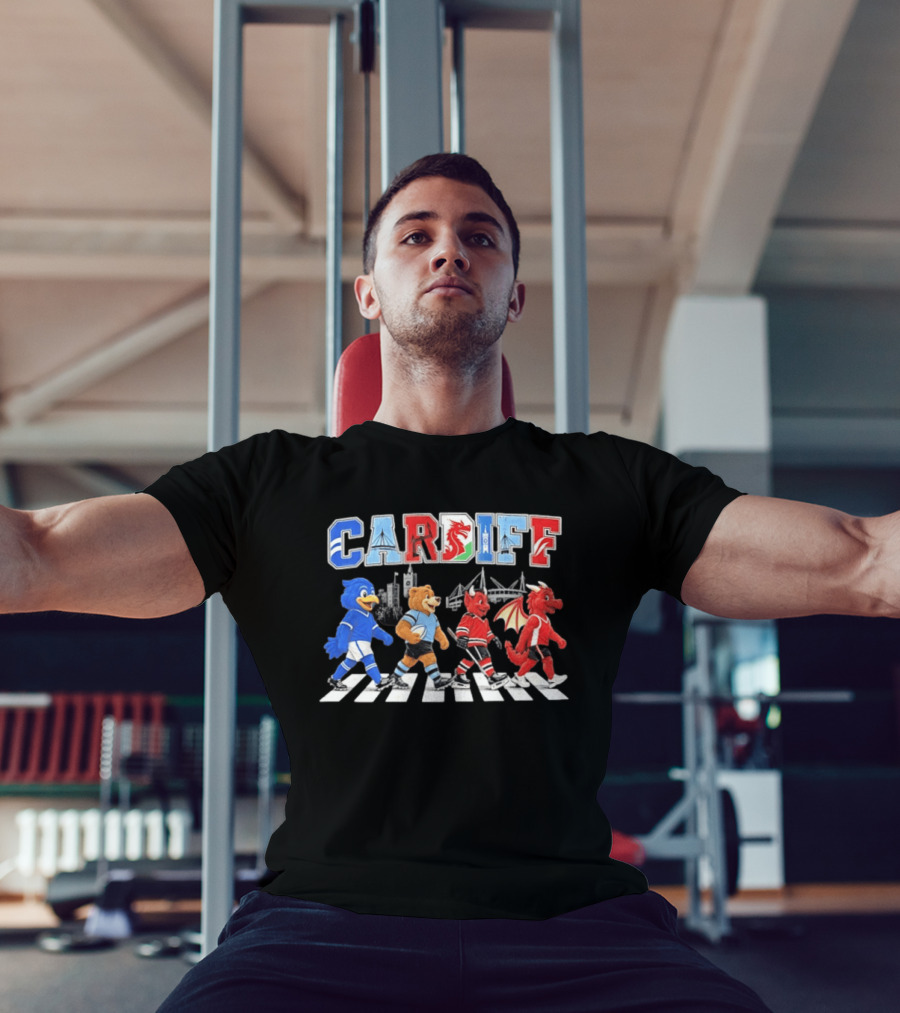 Cardiff Sports Abbey Road Parody With Cartoon Animals Crossing T-Shirt