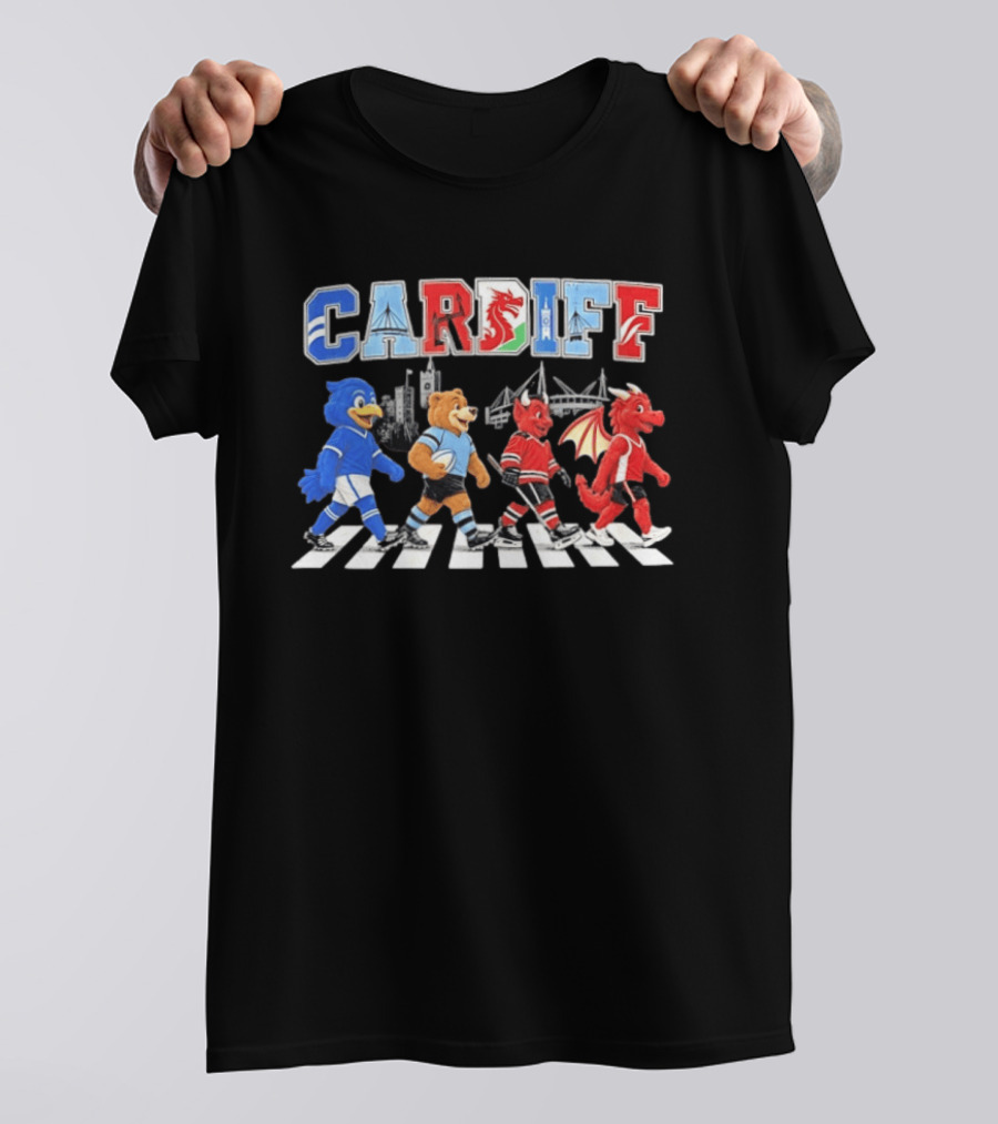 Cardiff Sports Abbey Road Parody With Cartoon Animals Crossing T-Shirt