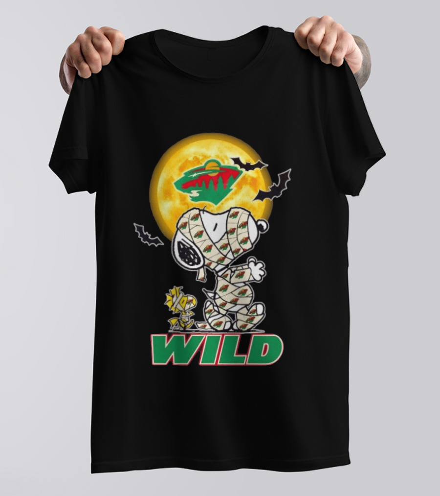 Minnesota Wild Snoopy Woodstock Mummy Halloween Moon Bats T-Shirt