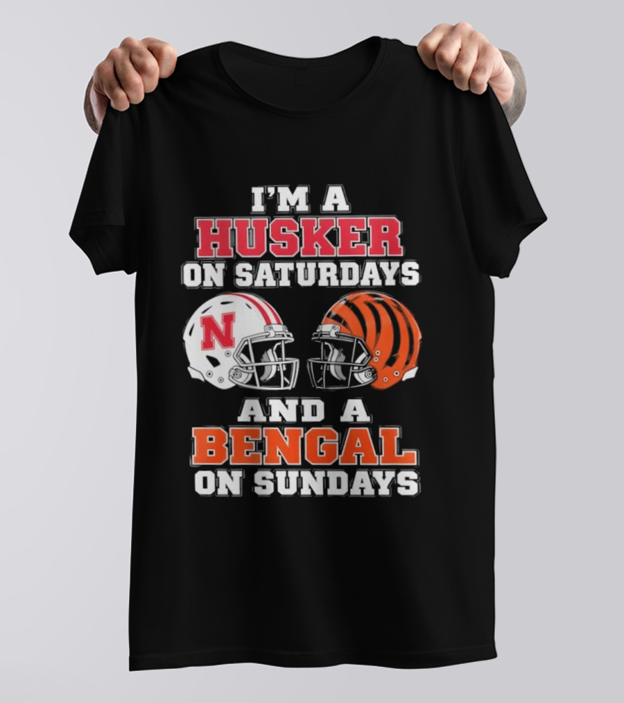 I'm A Husker On Saturdays And A Bengal On Sundays Football Helmet Team Pride T-Shirt