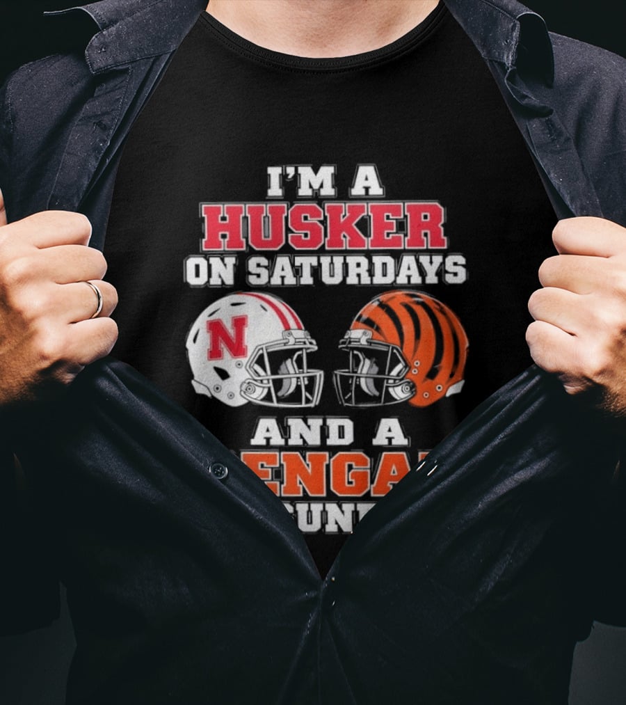 I'm A Husker On Saturdays And A Bengal On Sundays Football Helmet Team Pride T-Shirt