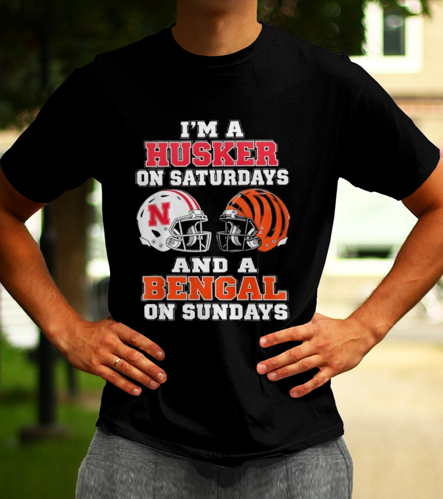 I'm A Husker On Saturdays And A Bengal On Sundays Football Helmet Team Pride T-Shirt