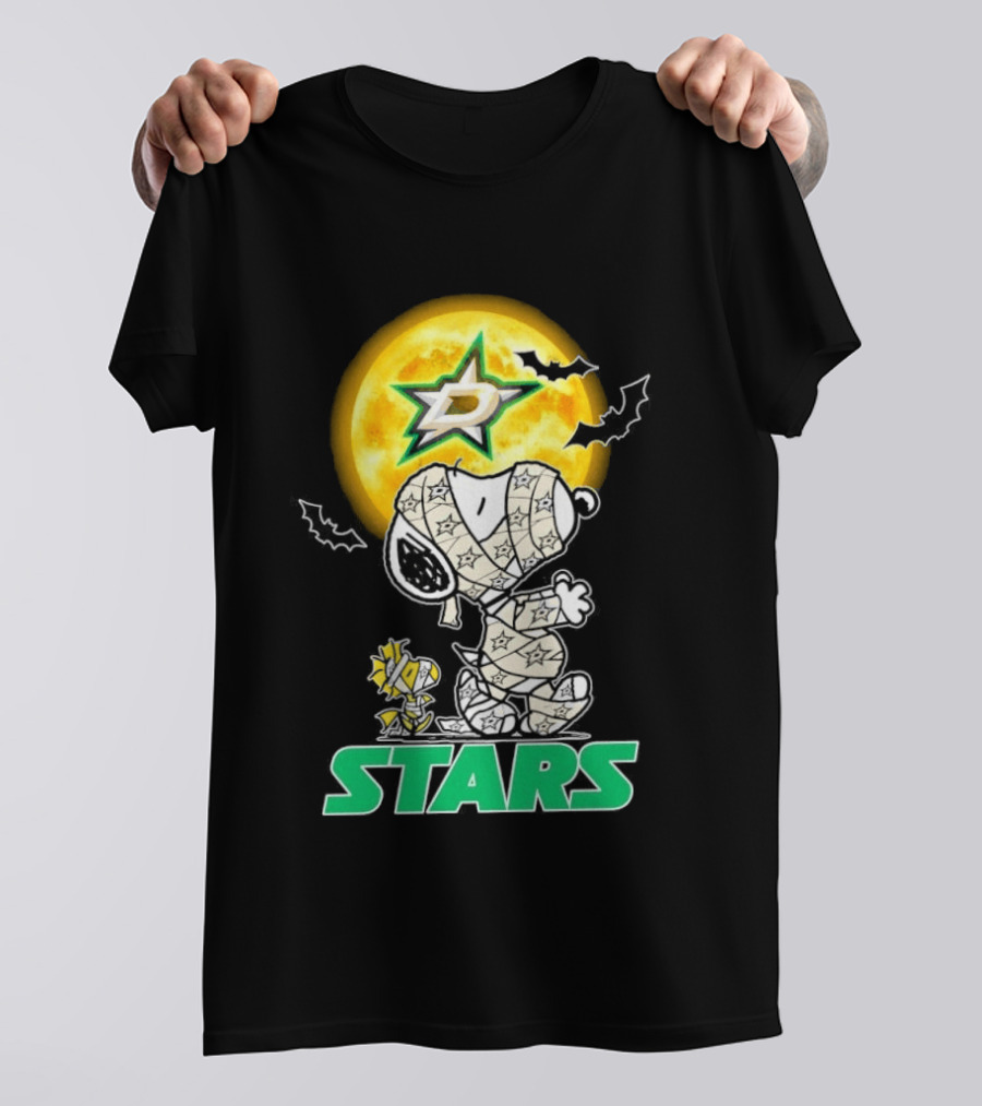 Dallas Stars Snoopy Woodstock Halloween Mummy Moon Bats T-Shirt