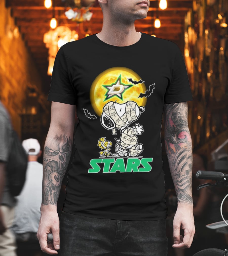 Dallas Stars Snoopy Woodstock Halloween Mummy Moon Bats T-Shirt