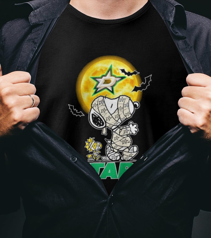 Dallas Stars Snoopy Woodstock Halloween Mummy Moon Bats T-Shirt