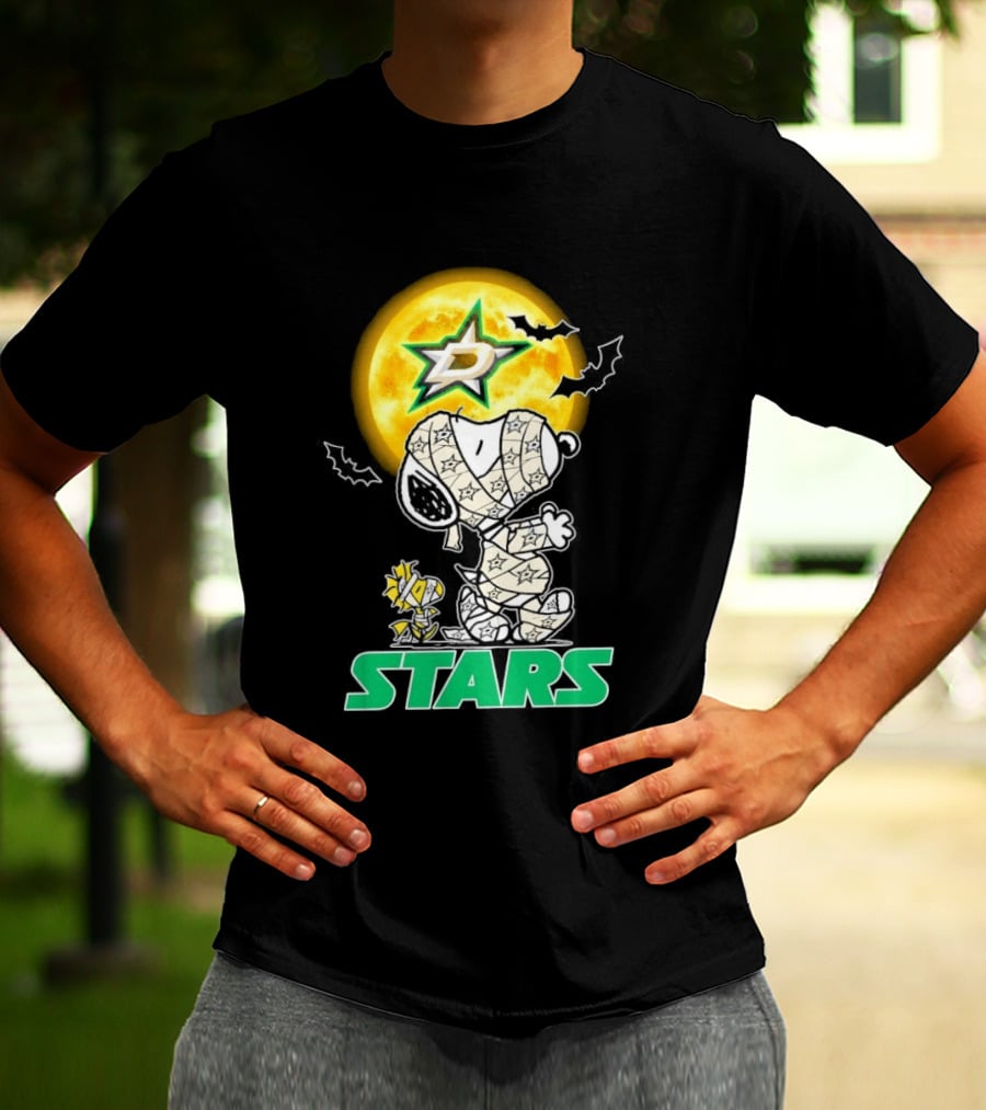 Dallas Stars Snoopy Woodstock Halloween Mummy Moon Bats T-Shirt
