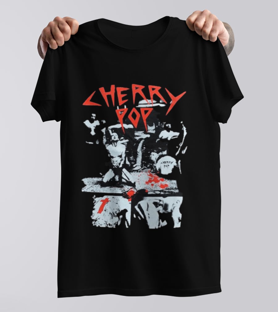 Iamjmsn Store Cherry Pop Black Vintage Rock Aesthetic T-Shirt
