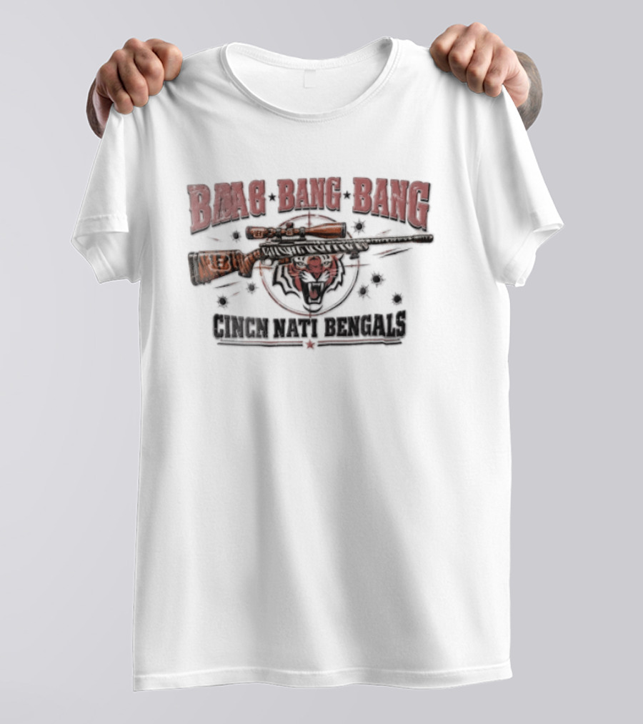 Cincinnati Bengals Baag Bang Bang Sniper Rifle Tiger Head Distressed T-Shirt