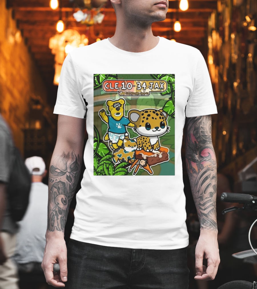 CornDoggy Sports CLE 10 34 JAX Cleveland Browns Vs Jacksonville Jaguars Cartoon Animals T-Shirt