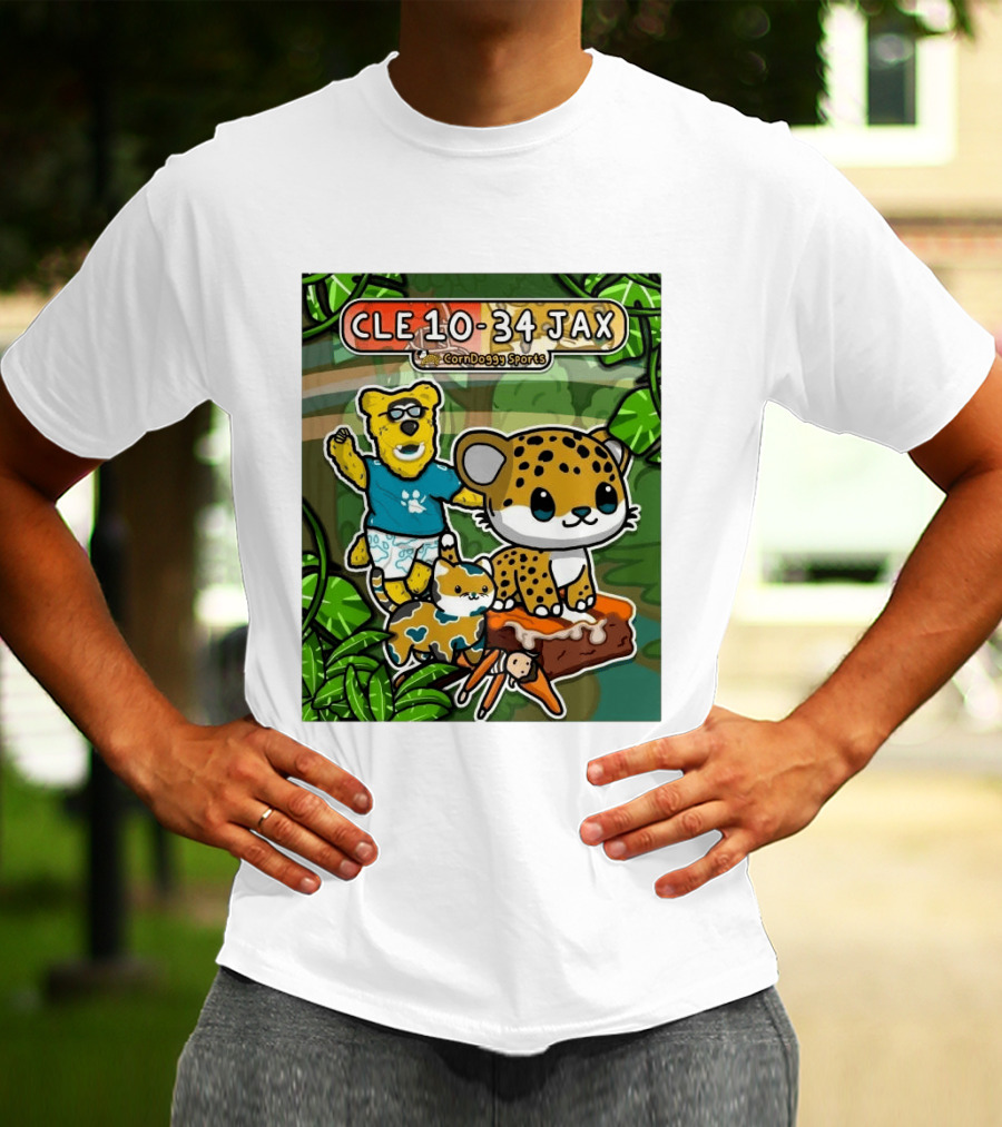 CornDoggy Sports CLE 10 34 JAX Cleveland Browns Vs Jacksonville Jaguars Cartoon Animals T-Shirt