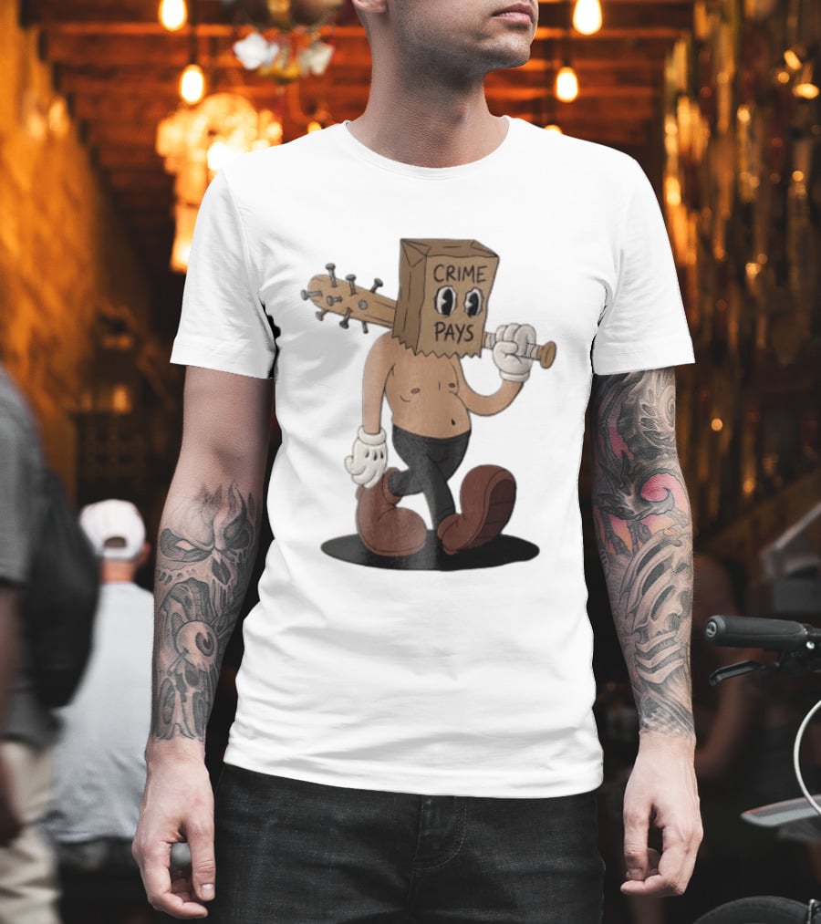 Crime Pays Cartoon Character With Spiked Bat T-Shirt