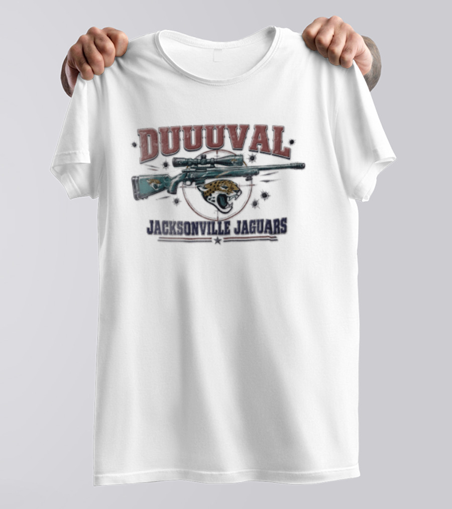 DUUUVAL Jacksonville Jaguars Sniper Rifle Crosshair Bullet Holes T-Shirt