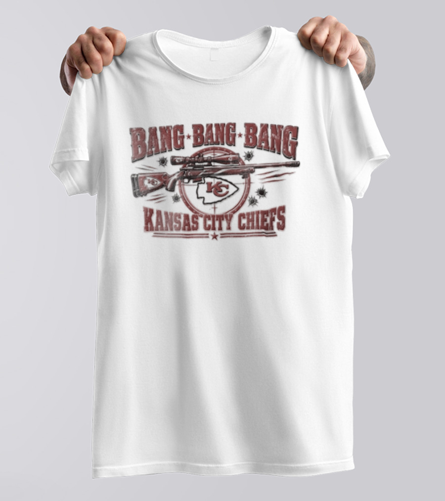 Kansas City Chiefs Bang Bang Bang Sniper Rifle Bullet Holes T-Shirt