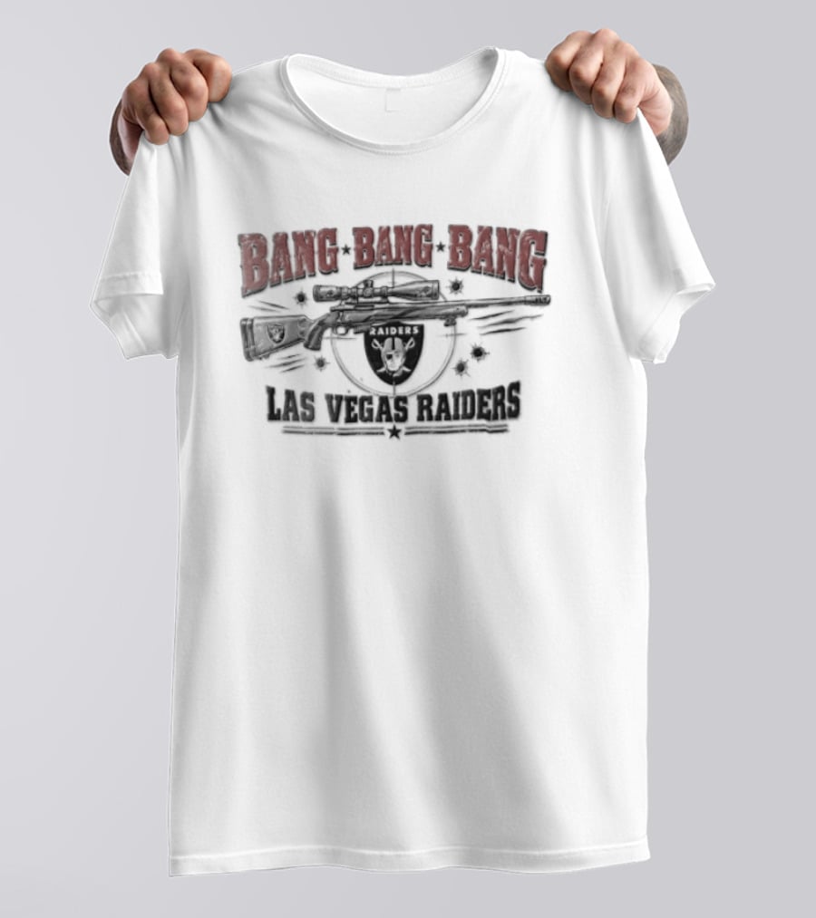 Las Vegas Raiders Bang Bang Bang Rifle Crosshairs Bullet Holes Distressed T-Shirt
