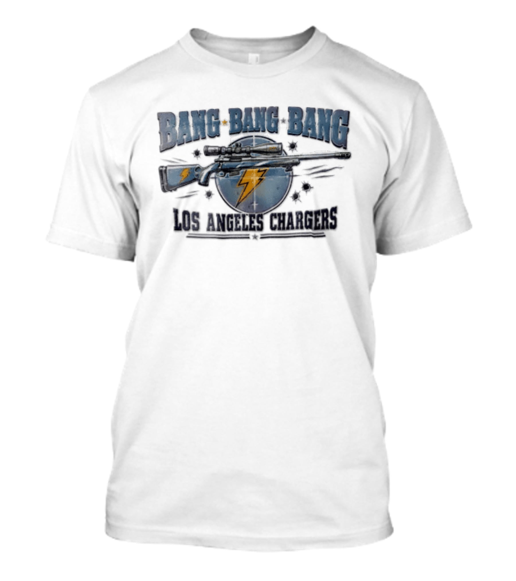 Bang Bang Bang Los Angeles Chargers Sniper Rifle Bullet Holes T-Shirt