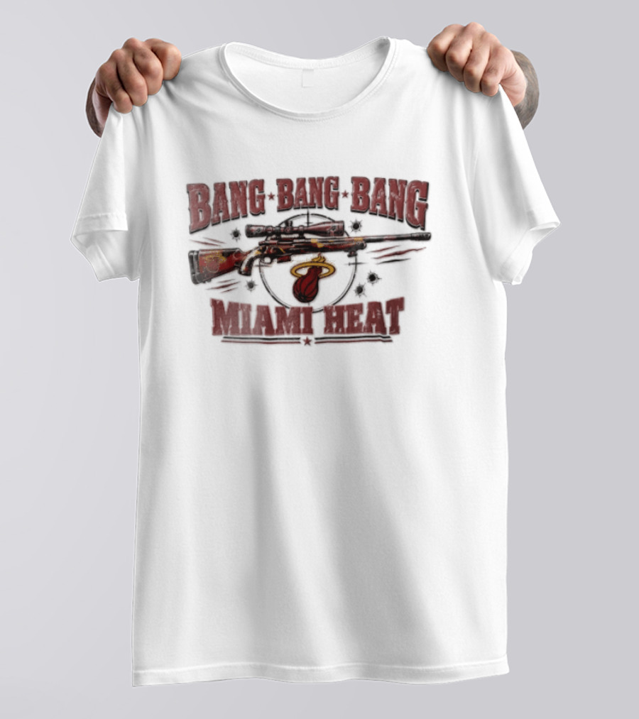 Bang Bang Bang Miami Heat Sniper Rifle Target Bullet Holes Distressed T-Shirt