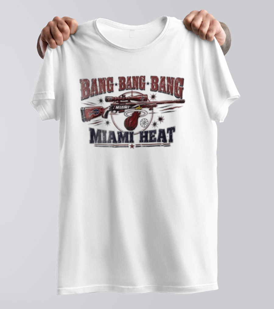 Bang Bang Bang Miami Heat Sniper Rifle Target Bullet Holes Distressed T-Shirt