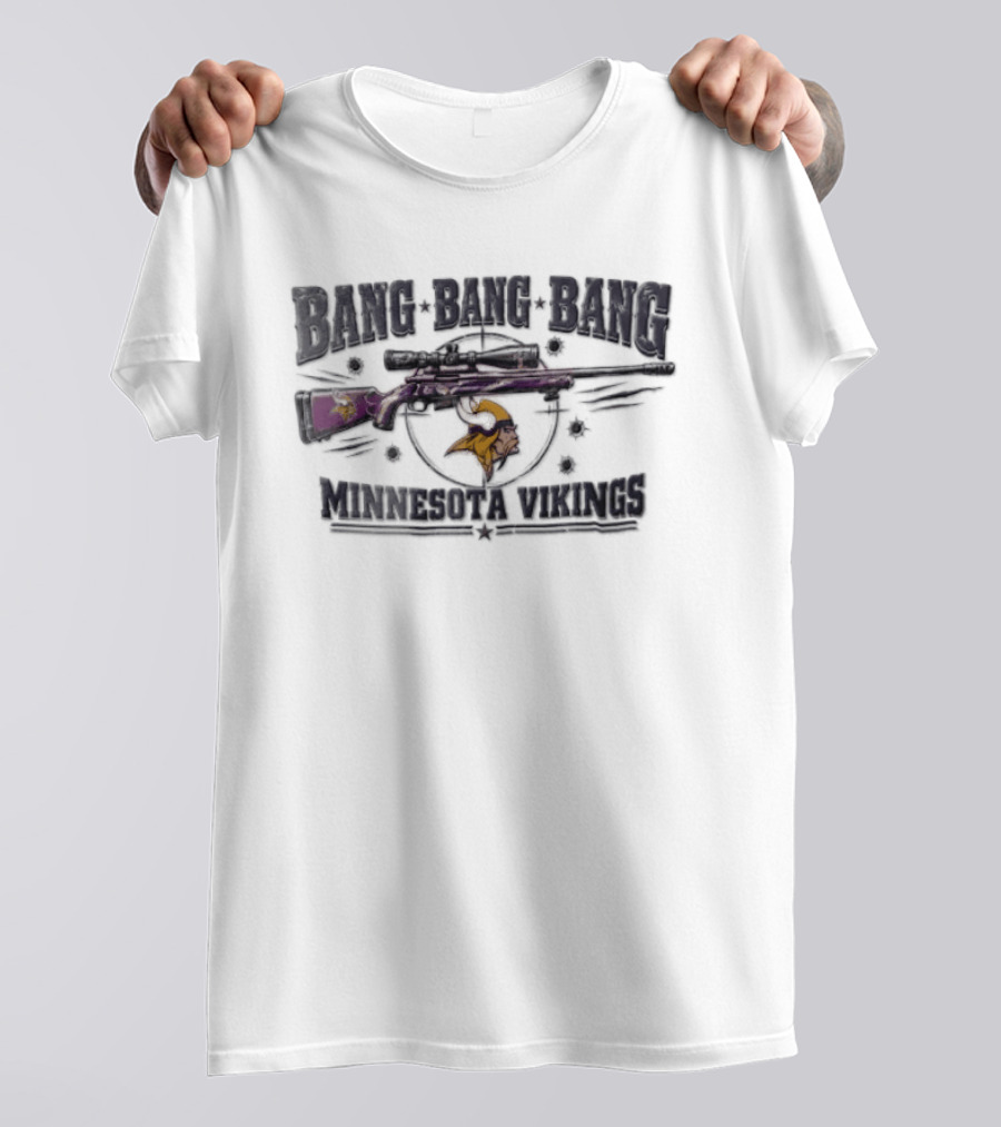 Minnesota Vikings Bang Bang Bang Sniper Rifle Target Bullet Holes T-Shirt