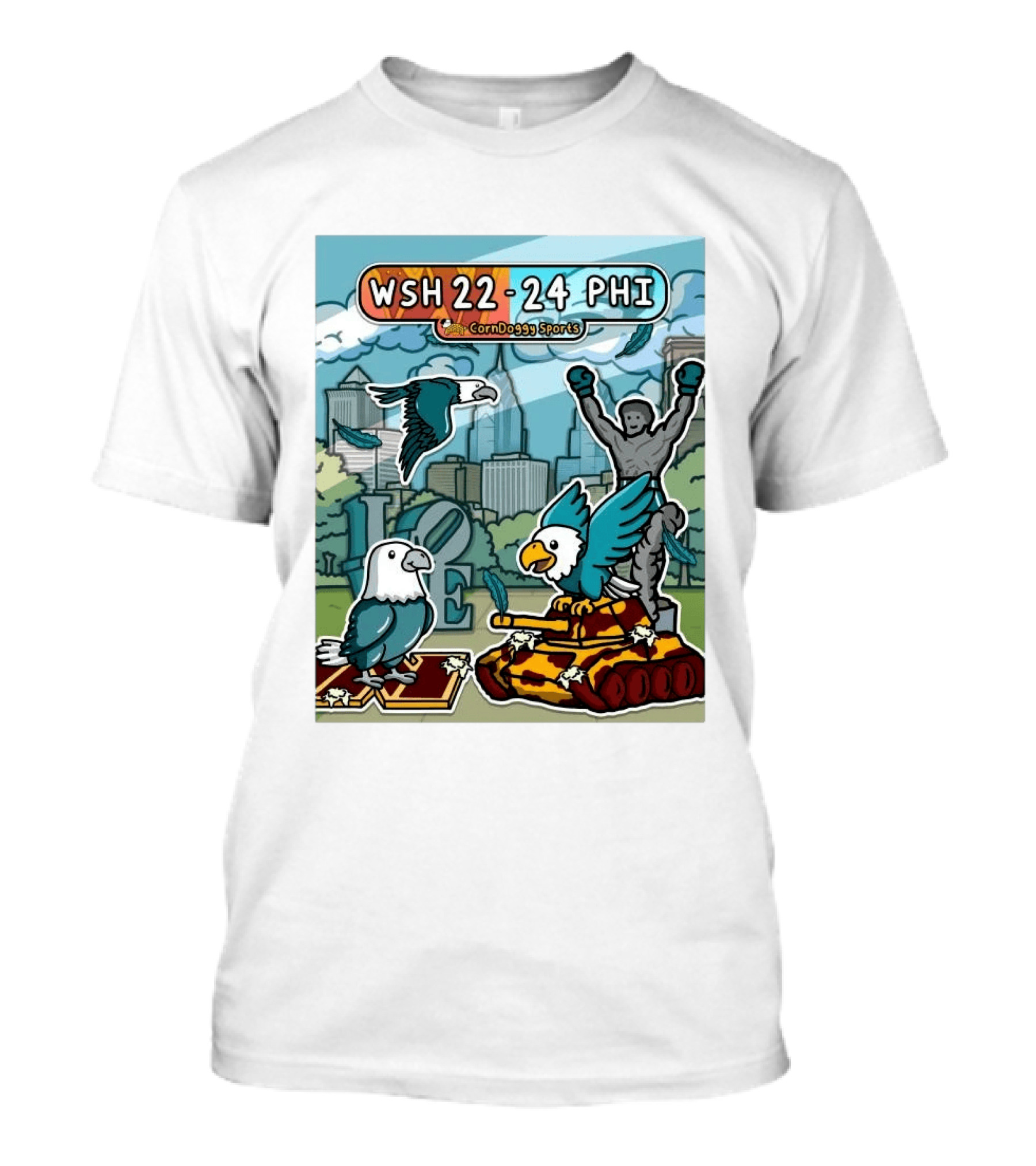 CornDoggy Sports WSH 22 24 PHI Washington Vs Philadelphia Eagles And Tank Scene T-Shirt