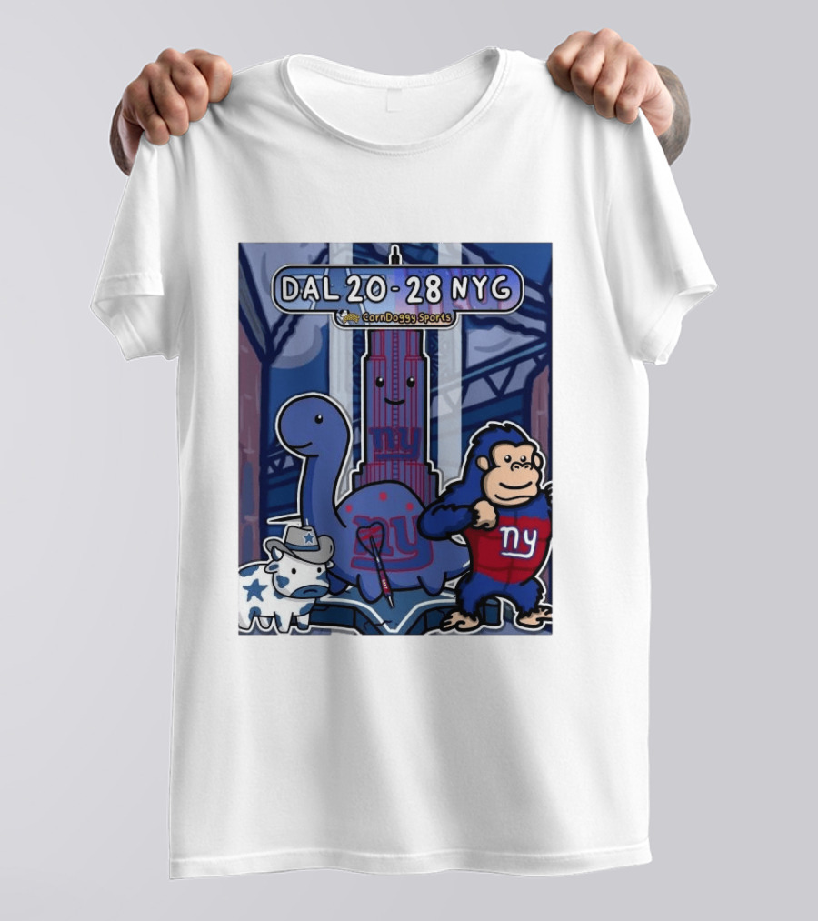 CornDoggy Sports DAL 20 28 NYG Dallas Cowboys New York Giants Cartoon Characters T-Shirt