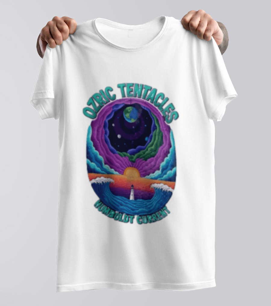 Ozric Tentacles Humboldt Current Ocean Lighthouse Sunset Planet Waves T-Shirt