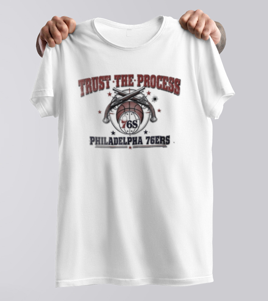 Philadelphia 76ers Trust The Process Crossed Pistols Basketball Distressed T-Shirt