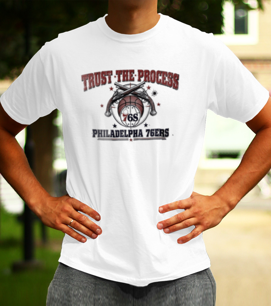 Philadelphia 76ers Trust The Process Crossed Pistols Basketball Distressed T-Shirt