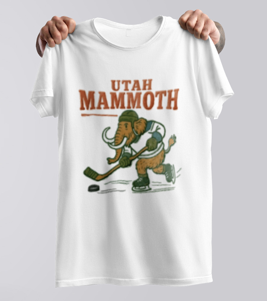 Utah Mammoth Hockey Player Mammoth Playing Hockey T-Shirt