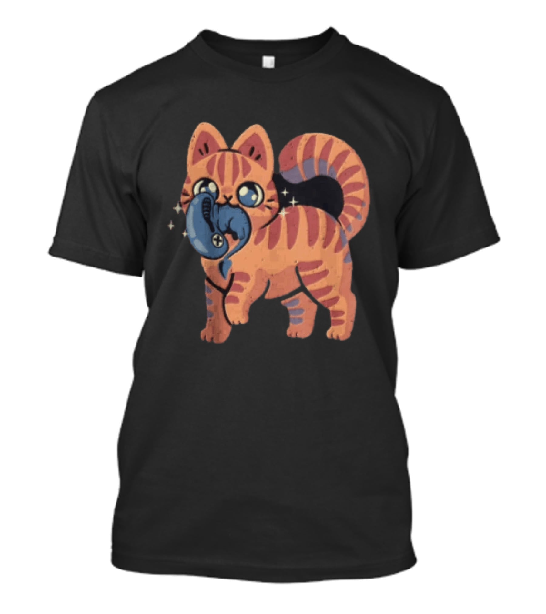 Alien Cat Meets Cartoon Striped Cosmic Creature T-Shirt