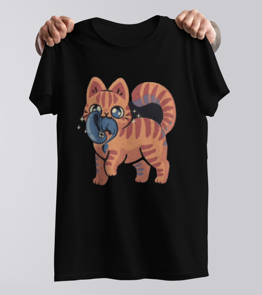 Alien Cat Meets Cartoon Striped Cosmic Creature T-Shirt