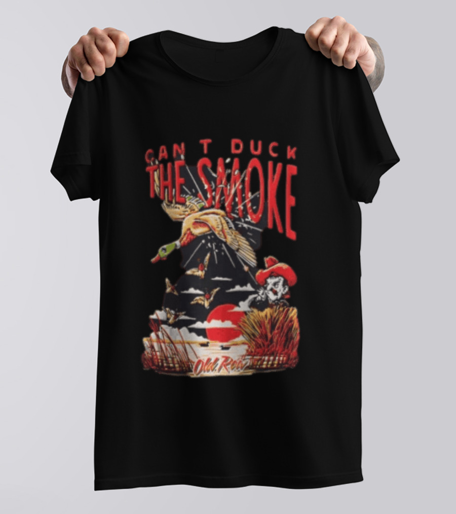 Can't Duck The Smoke Old Row Duck Hunting Scenic Sunset And Cowboy T-Shirt