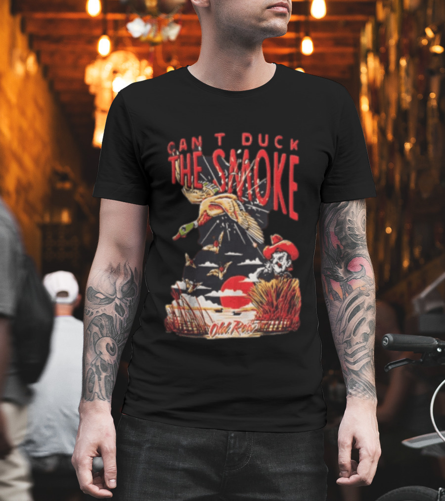 Can't Duck The Smoke Old Row Duck Hunting Scenic Sunset And Cowboy T-Shirt