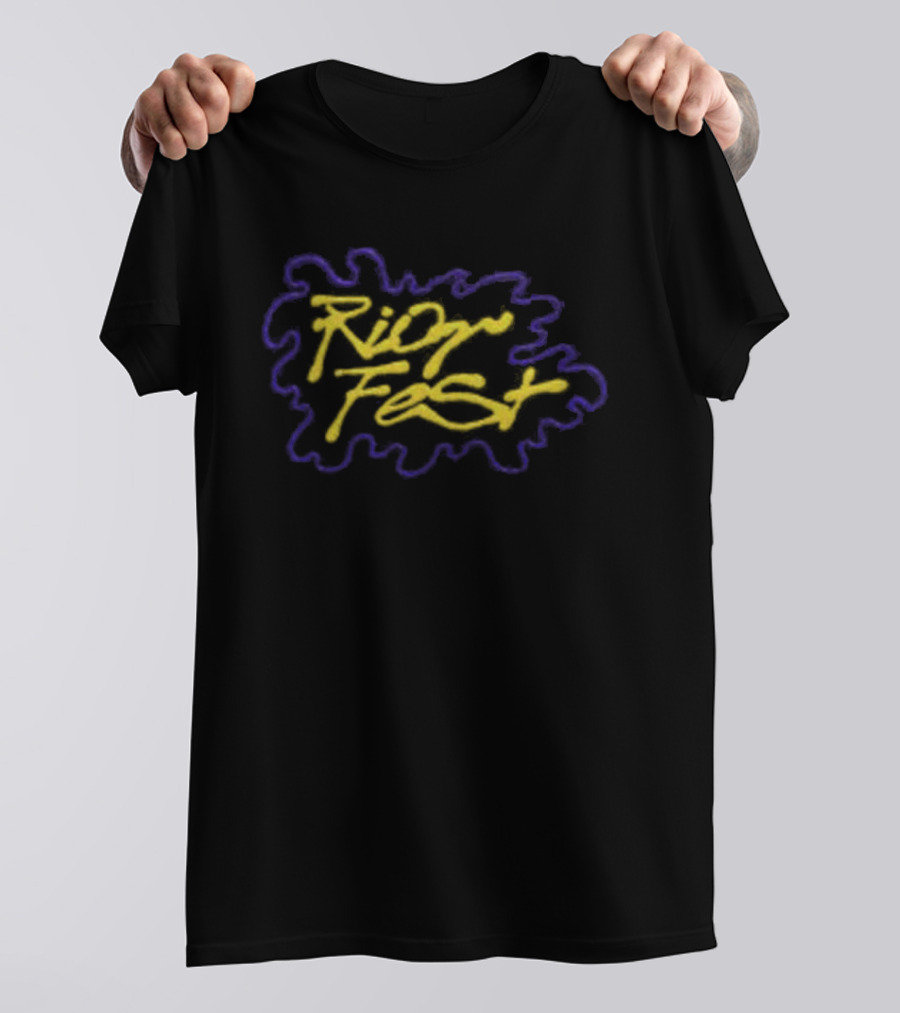 Riot Fest Yellow Blue Graffiti Style Logo Riot Brand Store Hat T-Shirt
