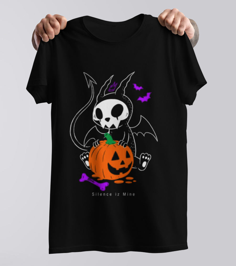 Silence Iz Mine Sim Store Rolling Cradle Black Purple Halloween Characters Pumpkin Bats T-Shirt