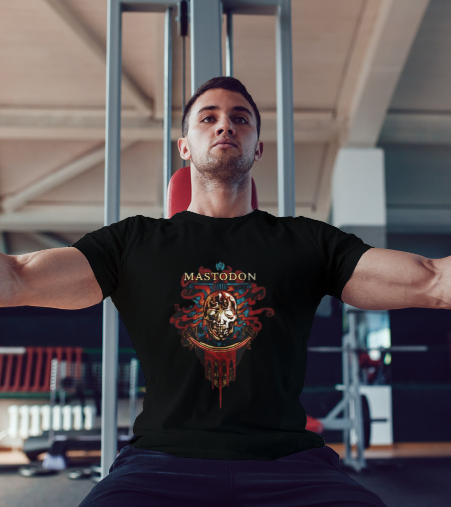Mastodon Crystal Skull Art Red Blue Flame T-Shirt