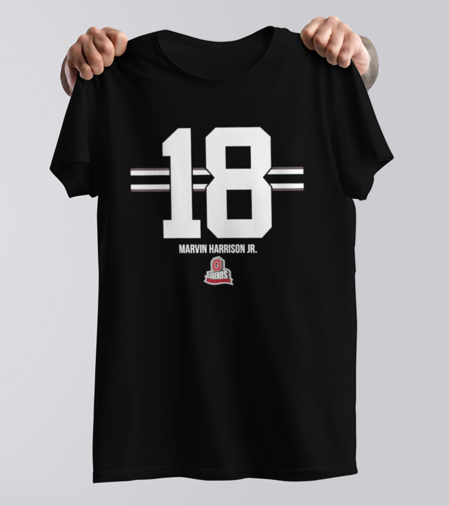 Ohio State Buckeyes Marvin Harrison Jr. 18 Stripe Football T-Shirt