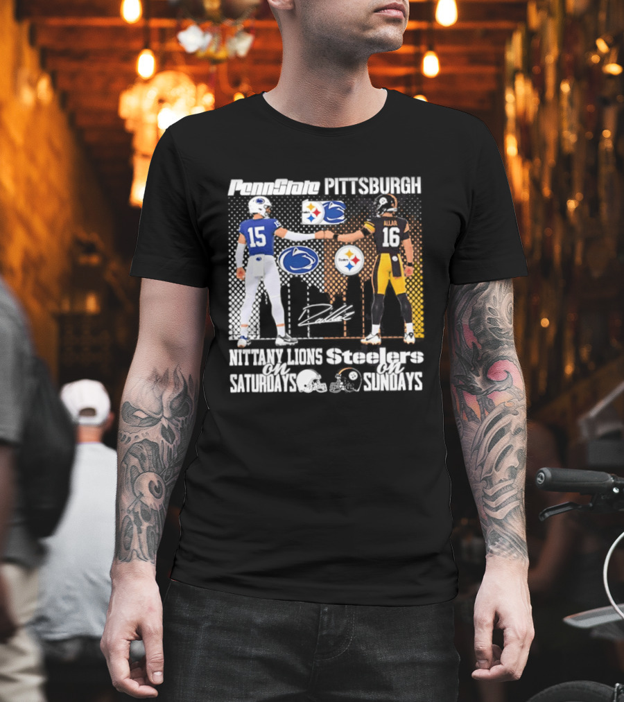 Penn State Nittany Lions Saturdays Pittsburgh Steelers Sundays Skyline Football Rivalry T-Shirt