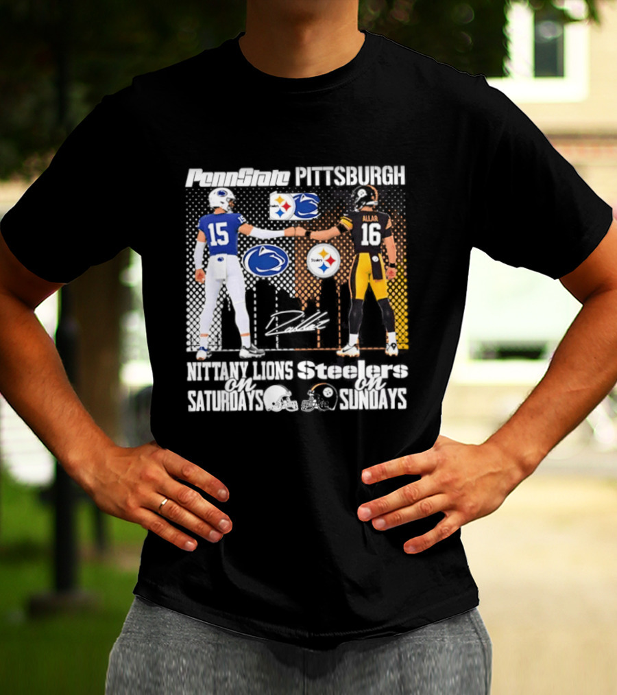 Penn State Nittany Lions Saturdays Pittsburgh Steelers Sundays Skyline Football Rivalry T-Shirt
