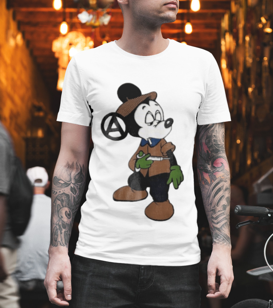 Bootleg Halftone Cartoon Mouse Anarchy Syringe T-Shirt
