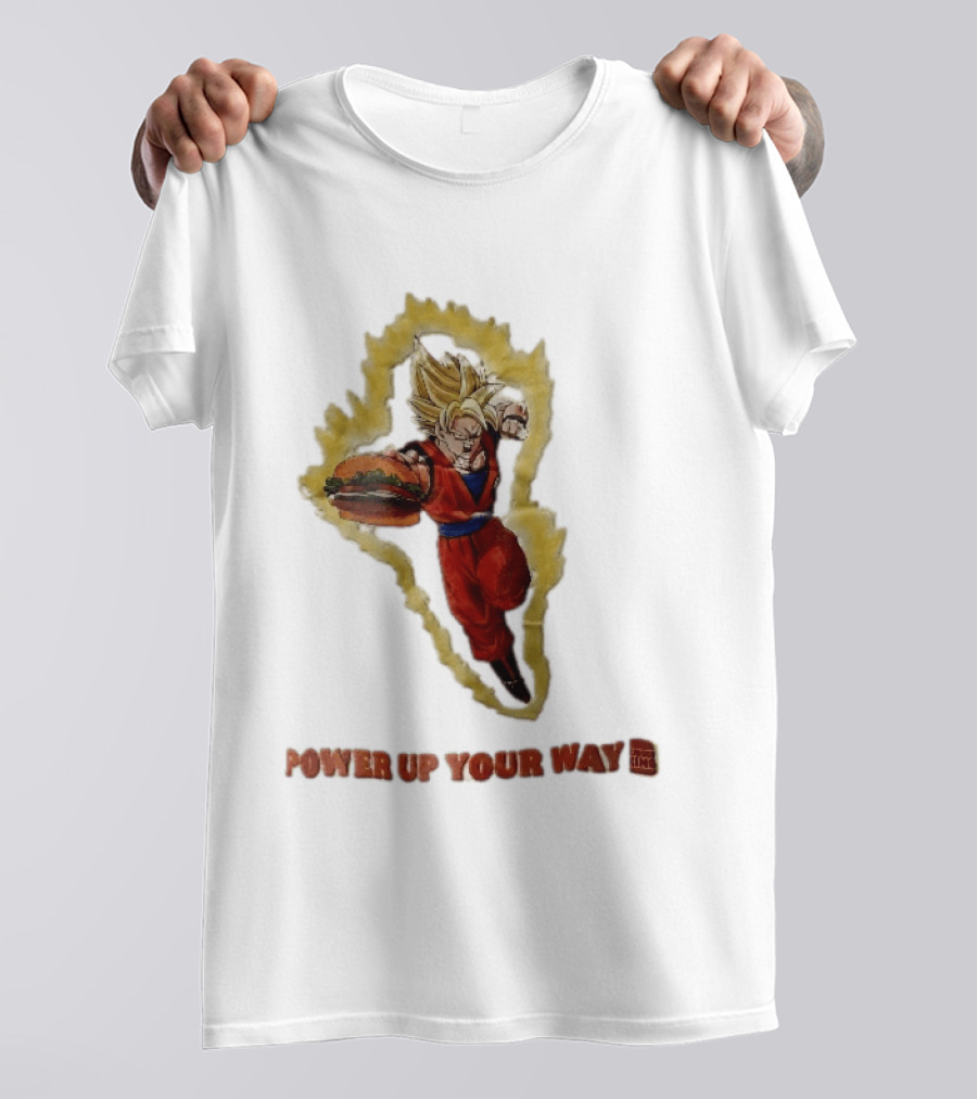Burger King Power Up Your Way Super Saiyan Goku Holding Cheeseburger Aura T-Shirt