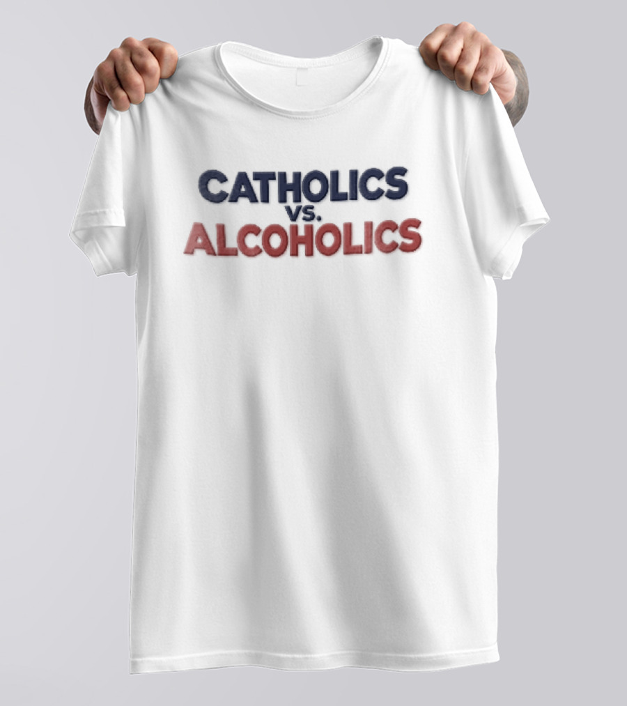 Catholics Vs Alcoholics Navy Dark Blue Red Stacked T-Shirt