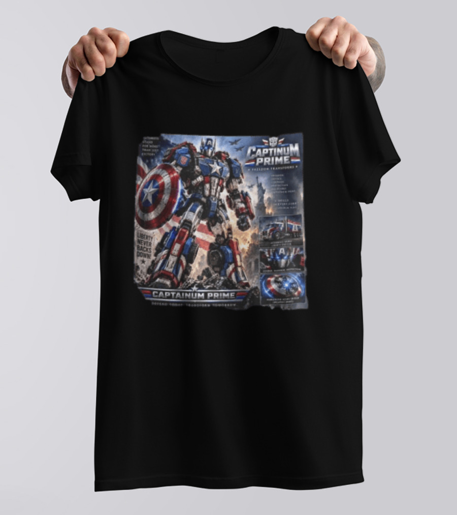 Captainum Prime Freedom Transforms Liberty Never Backs Down Transform Tomorrow T-Shirt