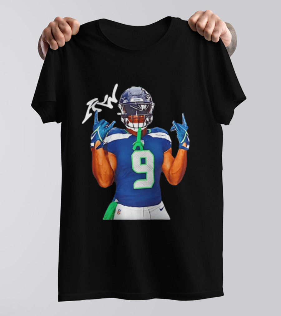 Kenneth Walker Seattle Seahawks Number 9 Hand Gesture Signature T-Shirt