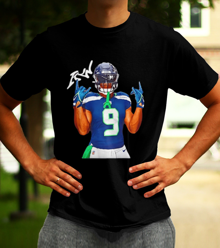 Kenneth Walker Seattle Seahawks Number 9 Hand Gesture Signature T-Shirt