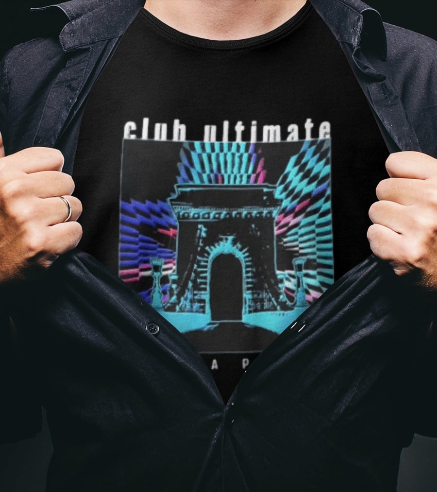 Club Ultimate Budapest Szechenyi Chain Bridge Neon Checkerboard Arch T-Shirt