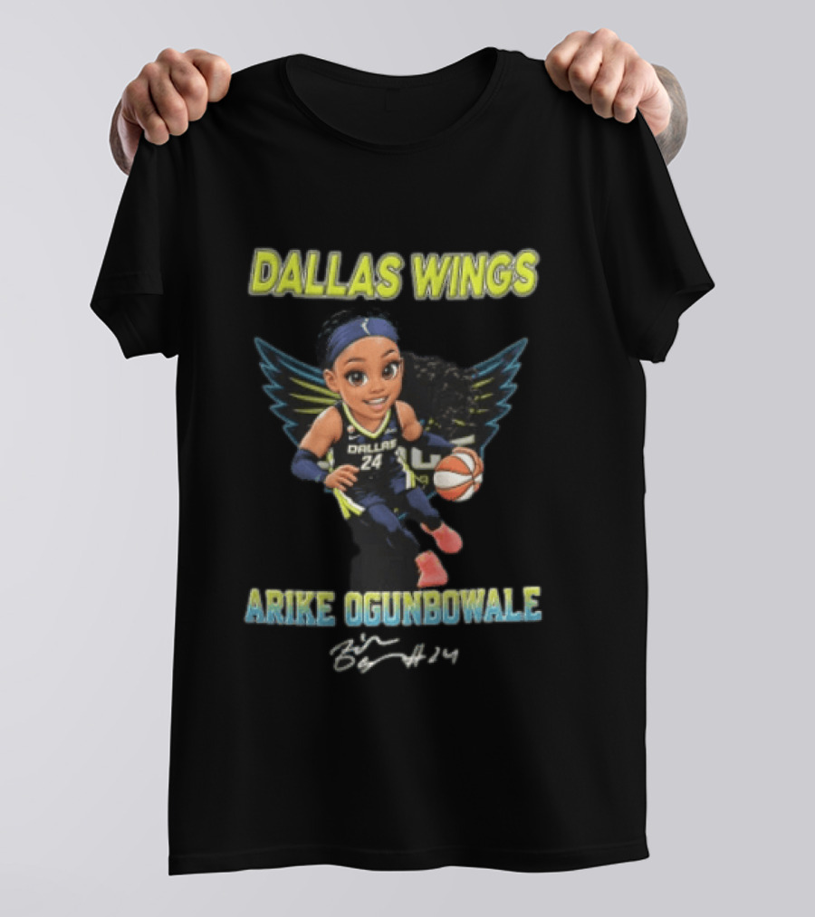 Dallas Wings Arike Ogunbowale Cartoon Caricature Dribbling Basketball Team Player T-Shirt