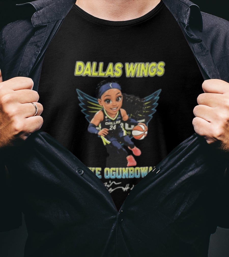 Dallas Wings Arike Ogunbowale Cartoon Caricature Dribbling Basketball Team Player T-Shirt