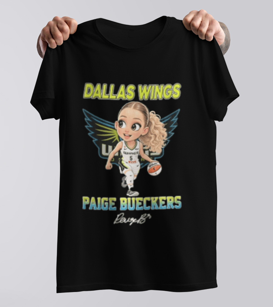 Dallas Wings Paige Bueckers Cartoon Dribbling Basketball Wings T-Shirt