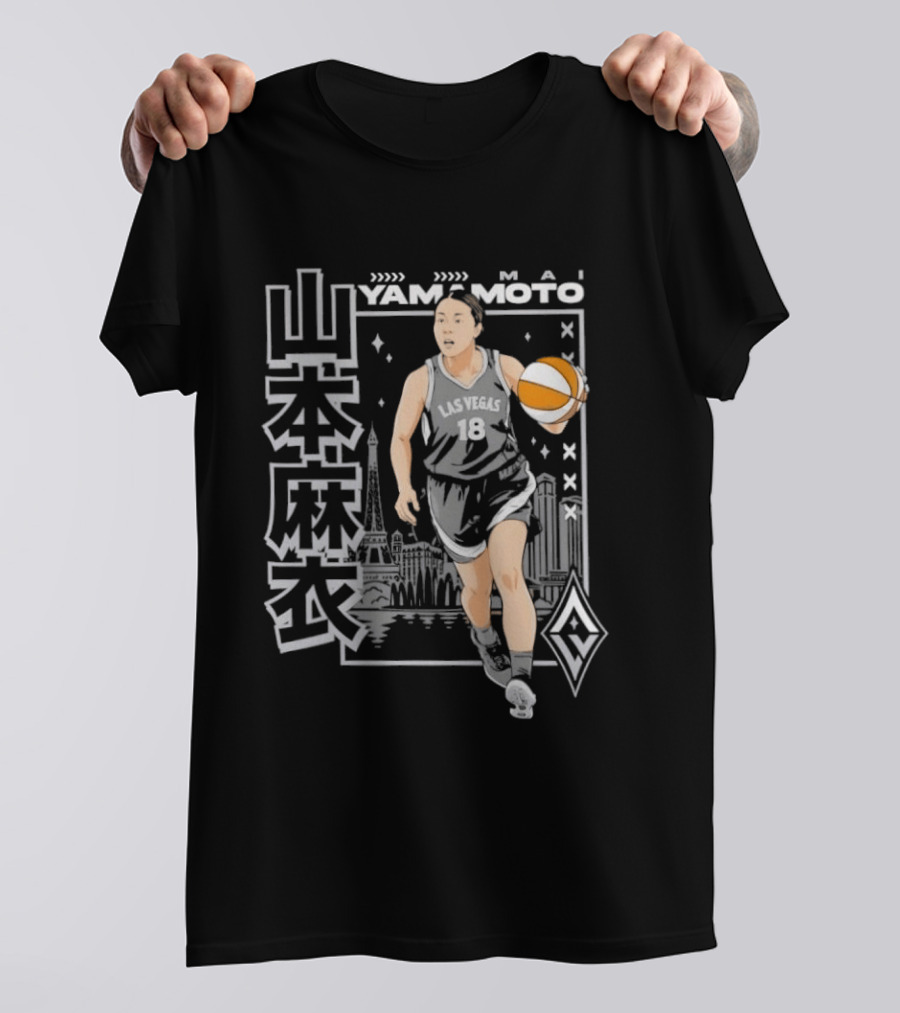 Las Vegas Aces Mai Yamamoto Anime Basketball City Skyline T-Shirt